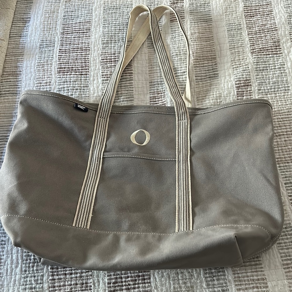 Lands' End Taupe Canvas Tote with Cream Accents